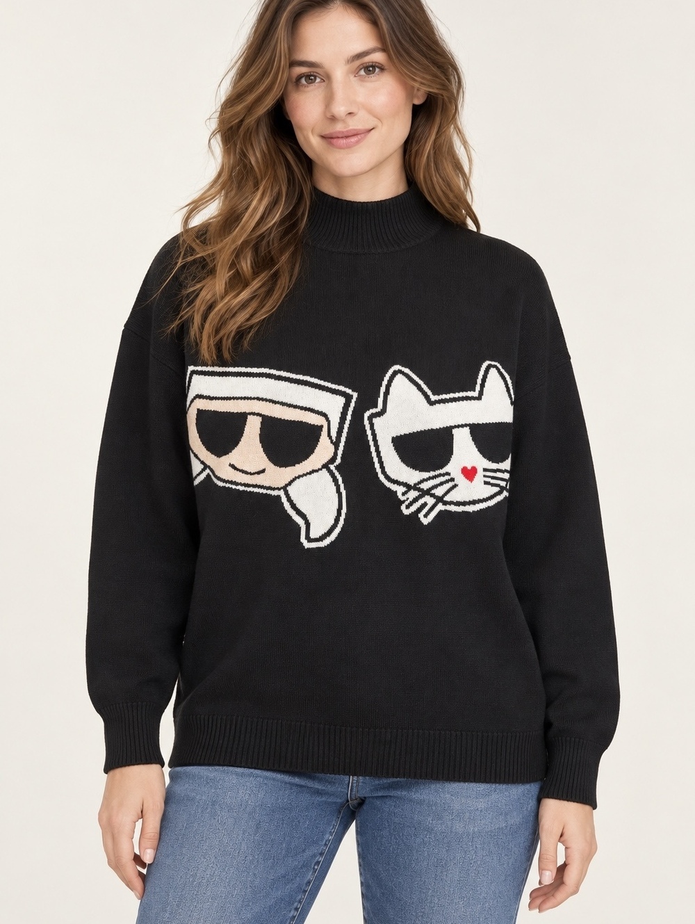 Karl Lagerfeld Paris Karl & Choupette Mock Neck Sweater – Large